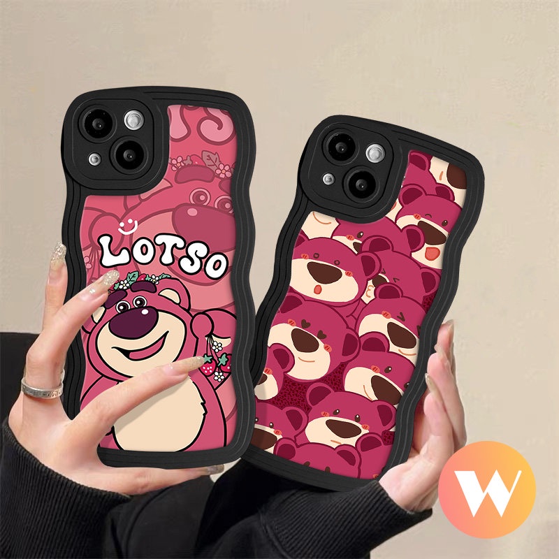 Cartoon Cute Lotso Strawberry Bear Case For Infinix Hot 12 9 11 10 Play Note 10 Pro 12 G96 Hot 11s 10s 10Lite 20 10 20s 8 9 12i 12 Pro Smart 4 5 6 Plus Soft Tpu Wavy Edge Cover