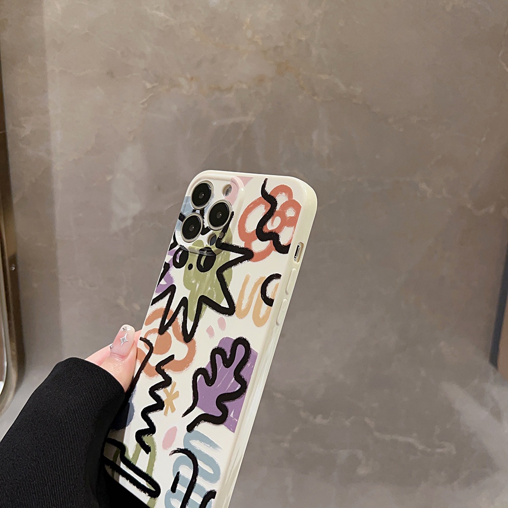 IPHONE Ins Warna Graffiti Silikon Case Untuk Iphone14 11 12 13 PRO MAX Casing Cover Pelindung AT0279