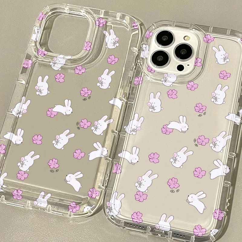 IPHONE Casing Ponsel Kartun Bunny Purple Flower Kompatibel Untuk Iphone7Plus8Plus6Plus11 14 13 12 Pro MAX XR X XS MAX SE Airbag Shockproof Cover