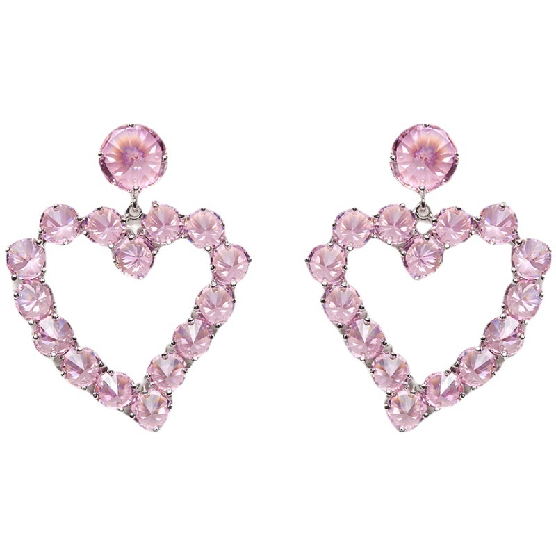 Goldkingdom Aksesoris Perhiasan Fashion Ready Stock Anting Cinta Ringan Mewah Anti-Hias Zirkon Berbentuk Hati Berlian Merah Muda Perempuan.