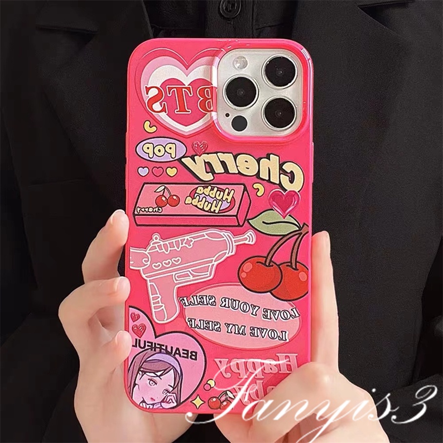 Compatible For iPhone 14 13 12 11 Pro Max X XR Xs Max 8 7 6 6s Plus SE 2020 Kompatibel Untuk Ilustrasi Graffiti Cherry Permukaan Glossy Phone Case TPU Silikon Lembut Cover Pelindung