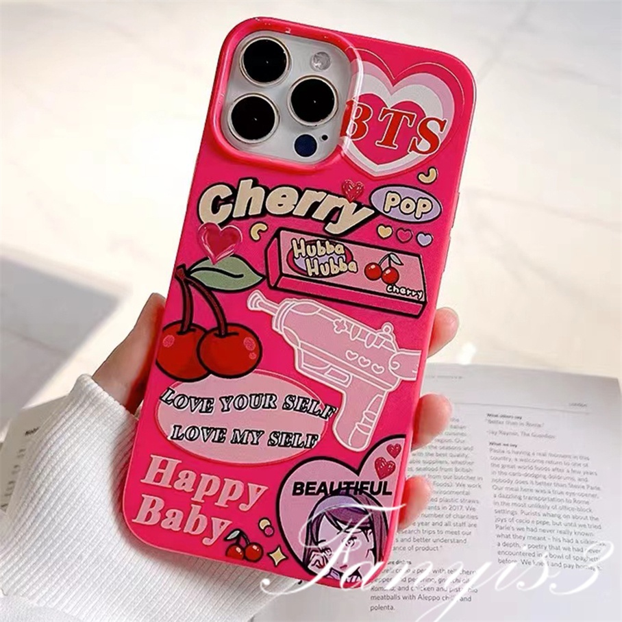 Compatible For iPhone 14 13 12 11 Pro Max X XR Xs Max 8 7 6 6s Plus SE 2020 Kompatibel Untuk Ilustrasi Graffiti Cherry Permukaan Glossy Phone Case TPU Silikon Lembut Cover Pelindung