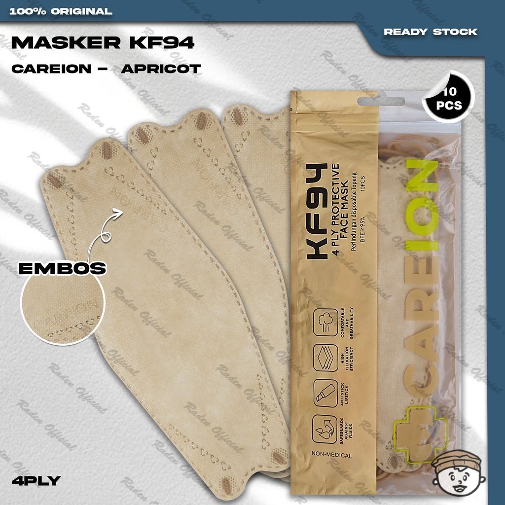 Masker KF94 CAREION 4Ply Isi 10Pcs Apricot Cream Korea KF 94 4 Ply Earloop Surgical Mask Kemenkes