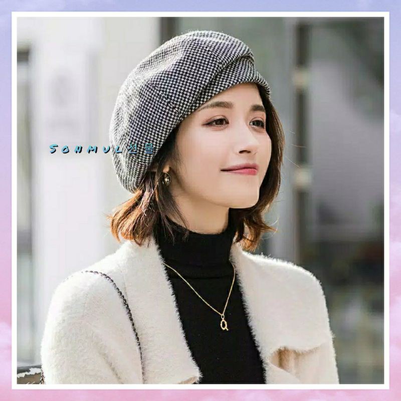 PLAID BARET WOMAN WINTER AUTUMN HAT IMPORT TOPI WANITA MUSIM DINGIN MUSIM GUGUR IMPOR