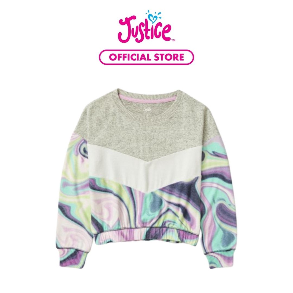 Justice Colorblock Hacci Sweatshirt - Sweater Anak Perempuan (Abu-abu)