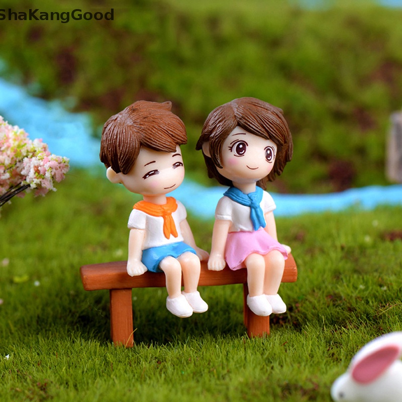 Selip 1set Sweet Couple DIY Patung Miniatur Mini Taman Deco Kursi Lanskap Mikro SKK