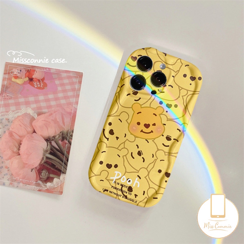 IPHONE Fun Frog Cute Winnie The Pooh Couples Case Kompatibel Untuk Iphone11 13 14 12 Pro MAX XR 7 6 6S 8plus X XS MAX 7Plus SE 2020 3D Wavy Curved Edge Soft Shockproof Cover