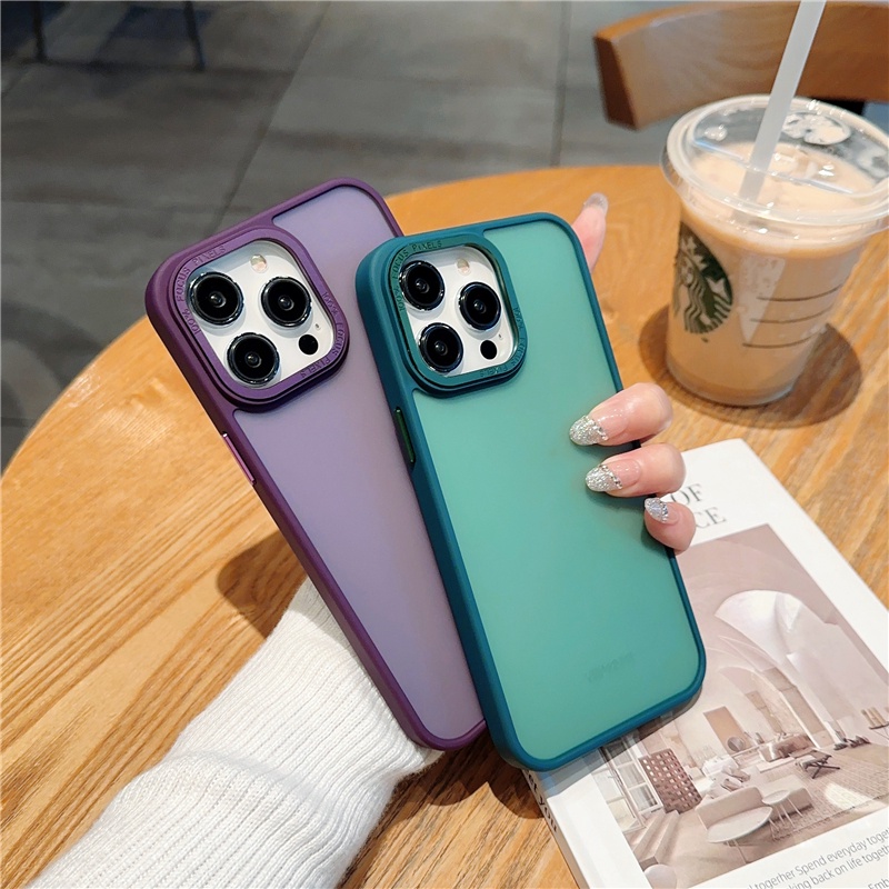 IPHONE Pelindung Lensa Plating Hardware Untuk Iphone14 13 12 11 Pro Max Frosted Backplane Hard Case
