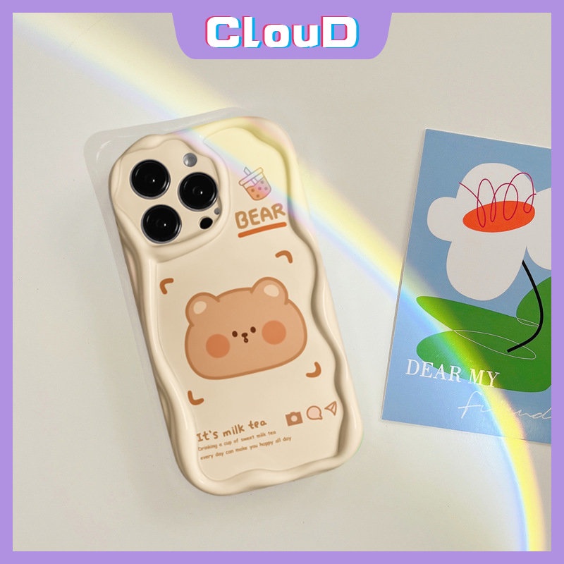 Casing 3D Wavy Curved Edge Glossy Untuk Redmi Note9 11 11s 10S 8 10 10Pro Max Redmi 9A A1 9 10C A2 10 10A 9T 9C NFC POCO M3 Lucu Kartun Beruang Teh Susu Soft Tpu Shockrpoof Cover