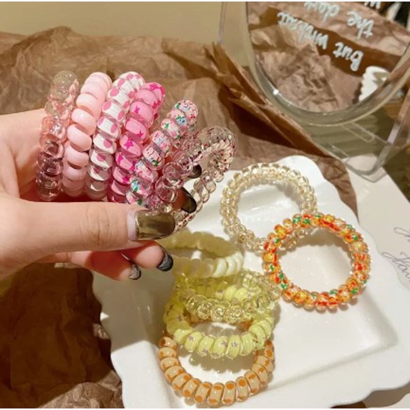 Ahellogirl Musim Semi Dan Musim Panas Vigor Gadis Manis 6tas Kabel Telepon Cincin Rambut Bakso Kepala Diikat Ponytail Dicetak Fashion Tali Rambut Ins