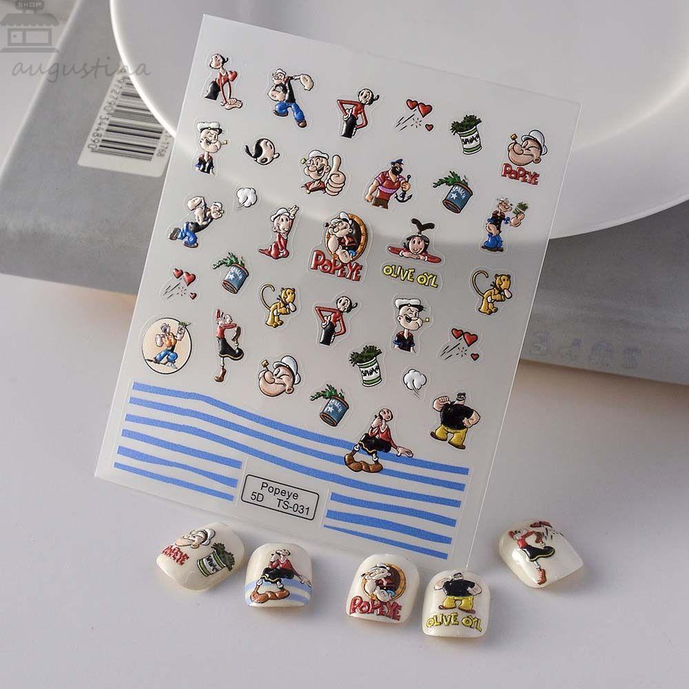 Agustinina Kartun Stiker Kuku Lucu Perekat Diri Kelinci Hewan Dark Queen Pooh Bear Nail Dekorasi