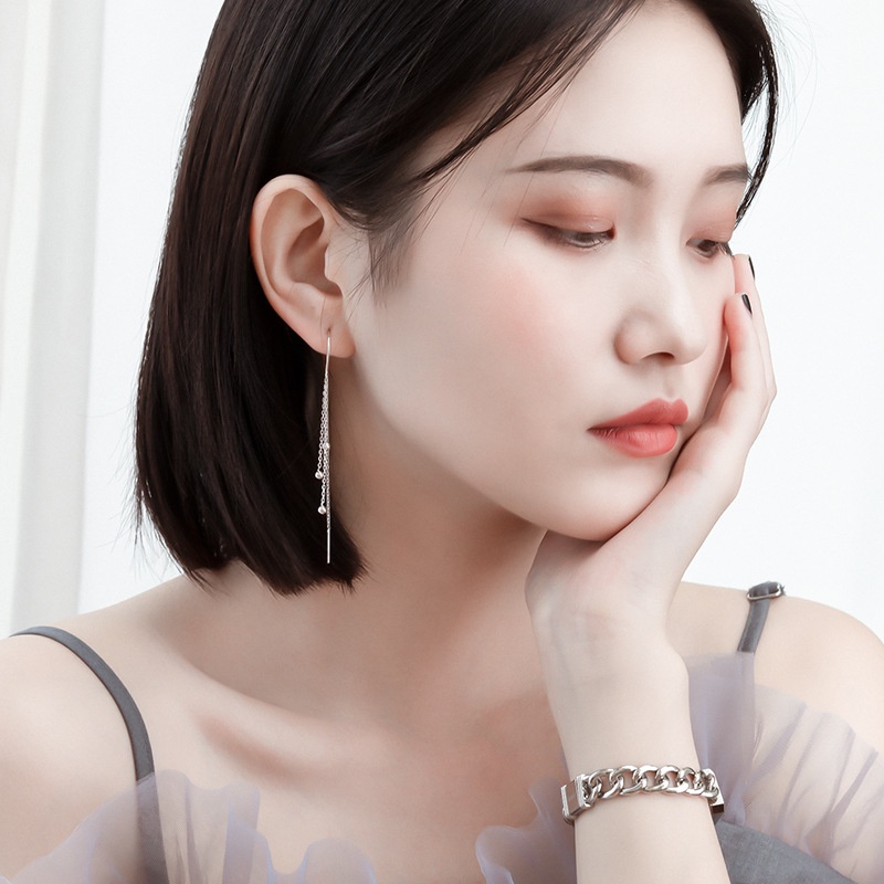 Goldkingdom Aksesoris Perhiasan Fashion Ready Stock Anting Rumbai, Rantai Anting Kacang Asimetris Panjang Wanita, Ear Loop Gaya Peri Sederhana Dan Elegan
