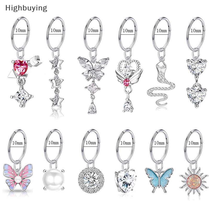 Hbid Fashion Shiny Zircon Hias Kupu-Kupu Liontin Pusar Cincin Stainless Steel Belly Button Ring Indah Pusar Tubuh Fashion Perhiasan Glory