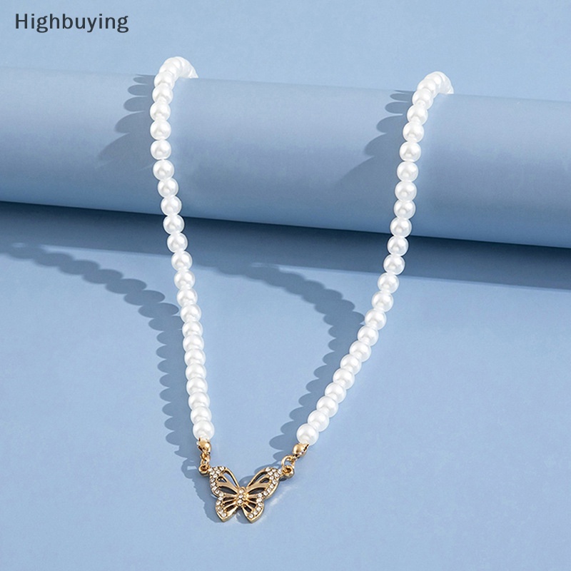 Hbid Vintage Elegan Simulasi Kalung Mutiara Fashion Manik-Manik Kupu-Kupu Liontin Choker Necklace Wanita Gadis Pesta Perhiasan Glory