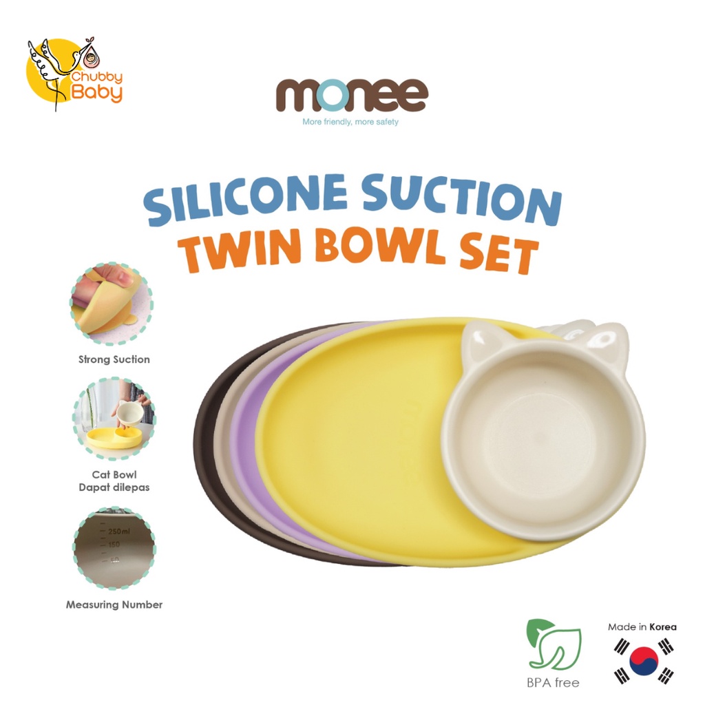 Monee - Silicone Suction Twin Bowl Set
