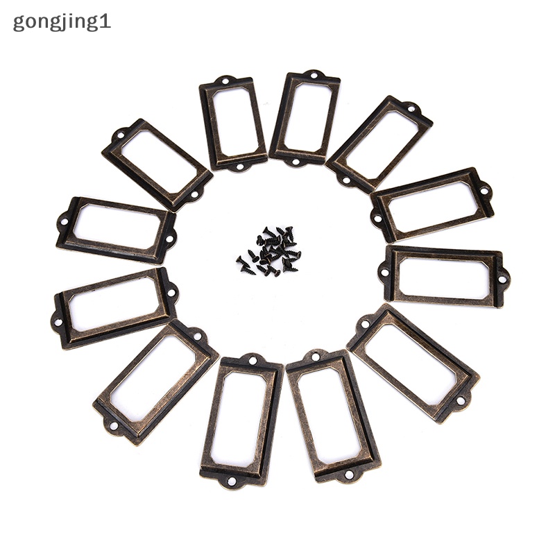 Ggg 12Pcs Label Laci Kuningan Antik Pull Frame Handle File Name Card Holder+Sekrup, ID