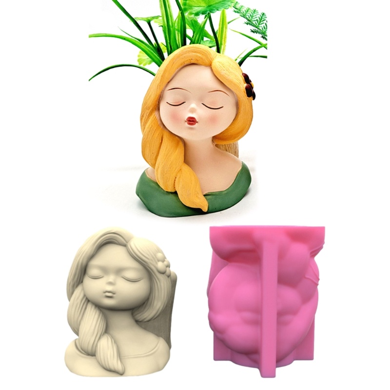 Siy Kepang Samping Gadis Cetakan Silikon Flower Girl Planter Mold Cetakan Resin Pot Bunga