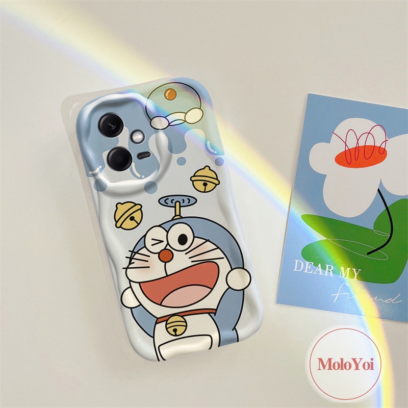 IPHONE Lovely Couple 3D Wavy Curved Edge Phone Case Kompatibel Untuk Iphone6 8 6s 7plus XR X XS Max 11 13 12 14 Pro SE 2020 Lucu Doraemon Kartun Strawberry Bear Manyo Tpu Soft Cover