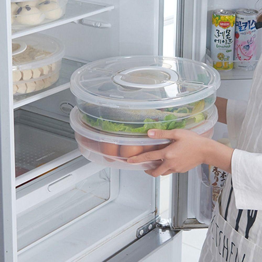 [Elegan] Wadah Makanan 1Pcs Tahan Lama Dengan Tutup Kedap Udara Pengawet Untuk Daging Pizza Dumplings Storage Tray