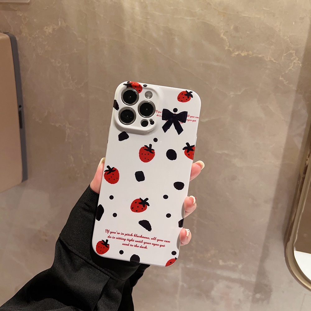 Ins Strawberry Bow Hard Shell Film Fotografi Case Untuk Iphone SE 2020 7 /8 Plus 14x XR XM 11 12 13 PRO MAX Casing Cover Pelindung AT0286