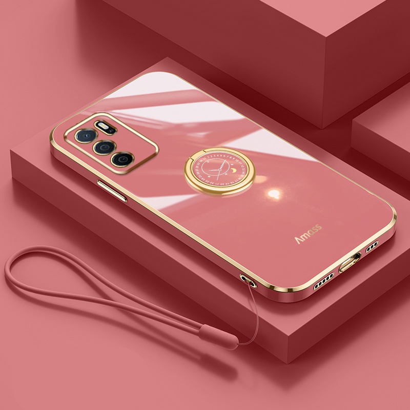 Andyh Casing Ponsel Silikon Ultra Tipis Untuk OPPO A16 A16S A54S 4G Deluxe Perlindungan Jatuh Band Emas Dengan Cincin Jam Dan Lanyard Gratis