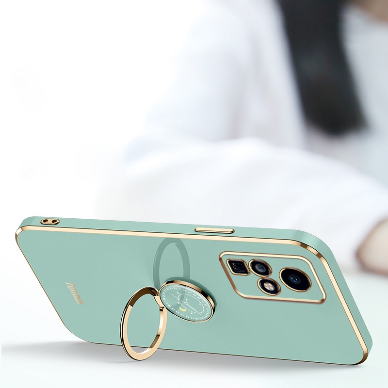 Andyh Casing Ponsel Silikon Ultra Tipis Untuk Infinix Zero X Pro Zero X Neo X6810 X6811 X6811B Deluxe Fall Protection Gold Band Dengan Jam Cincin Dan Lanyard Gratis