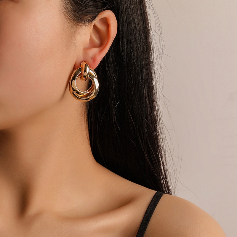 Fashion Elegan Wanita Logam Elegan Lingkaran Hoop Earrings Stud Earrings