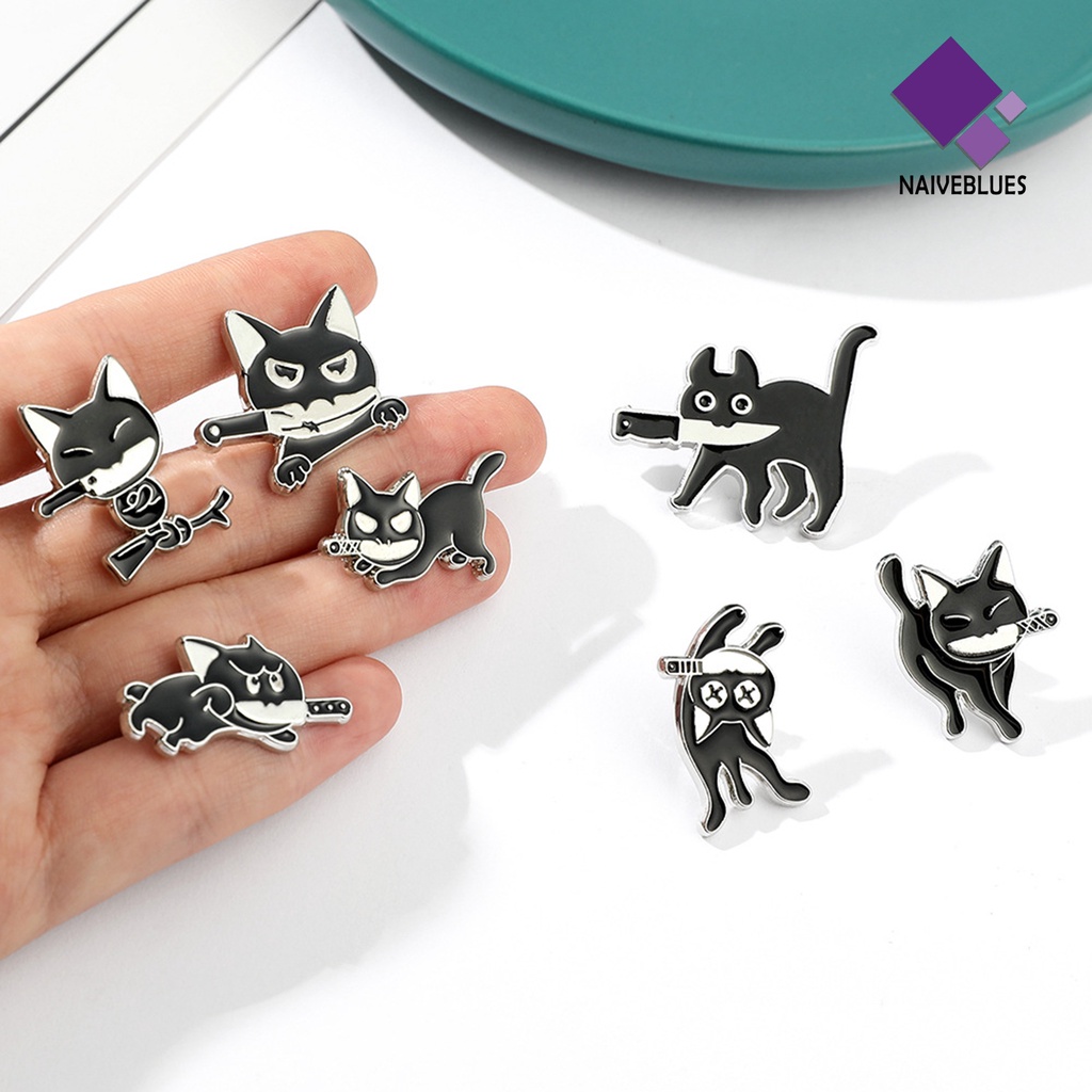&lt; Naiveblues &gt; Bros Kartun Kreatif All-match Perhiasan Fashion Kerah Enamel Bentuk Kucing Hitam Untuk Pakaian