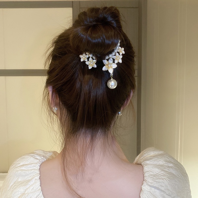 Fashion Bunga Jepit Rambut Paduan Mutiara Rambut Klip Ponytail Gesper Wanita Aksesoris Rambut