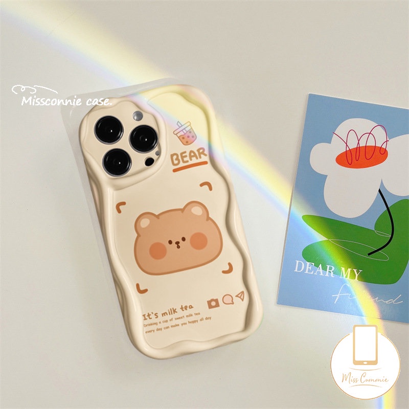 Untuk Realme C35 C55 C15 C20 C21Y 5i 5 7i 6 5S C25Y C17 C25s C20A C53 C33 C3 C21 C30 C11 2020 C31 C25 C12 C11 2021kartun Beruang Lucu Teh Susu 3D Wavy Curved Edge Glossy Lembut Tpu Sarung