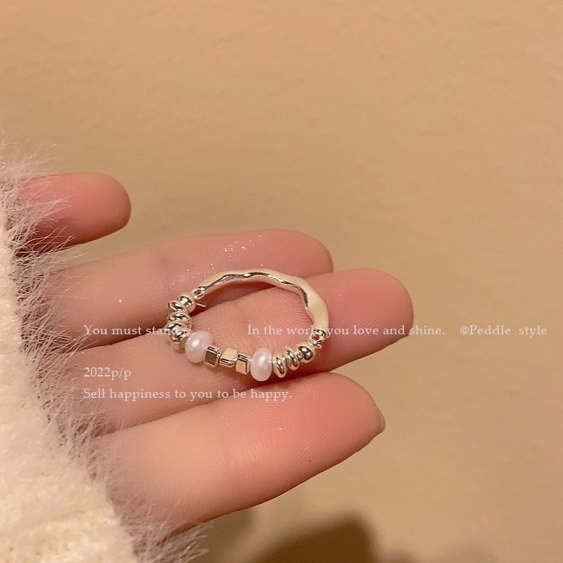 Yeezii Cincin Perak Untuk Wanita Fahsion Elastis Blok Logam Mutiara Beads Rings Aksesoris Perhiasan