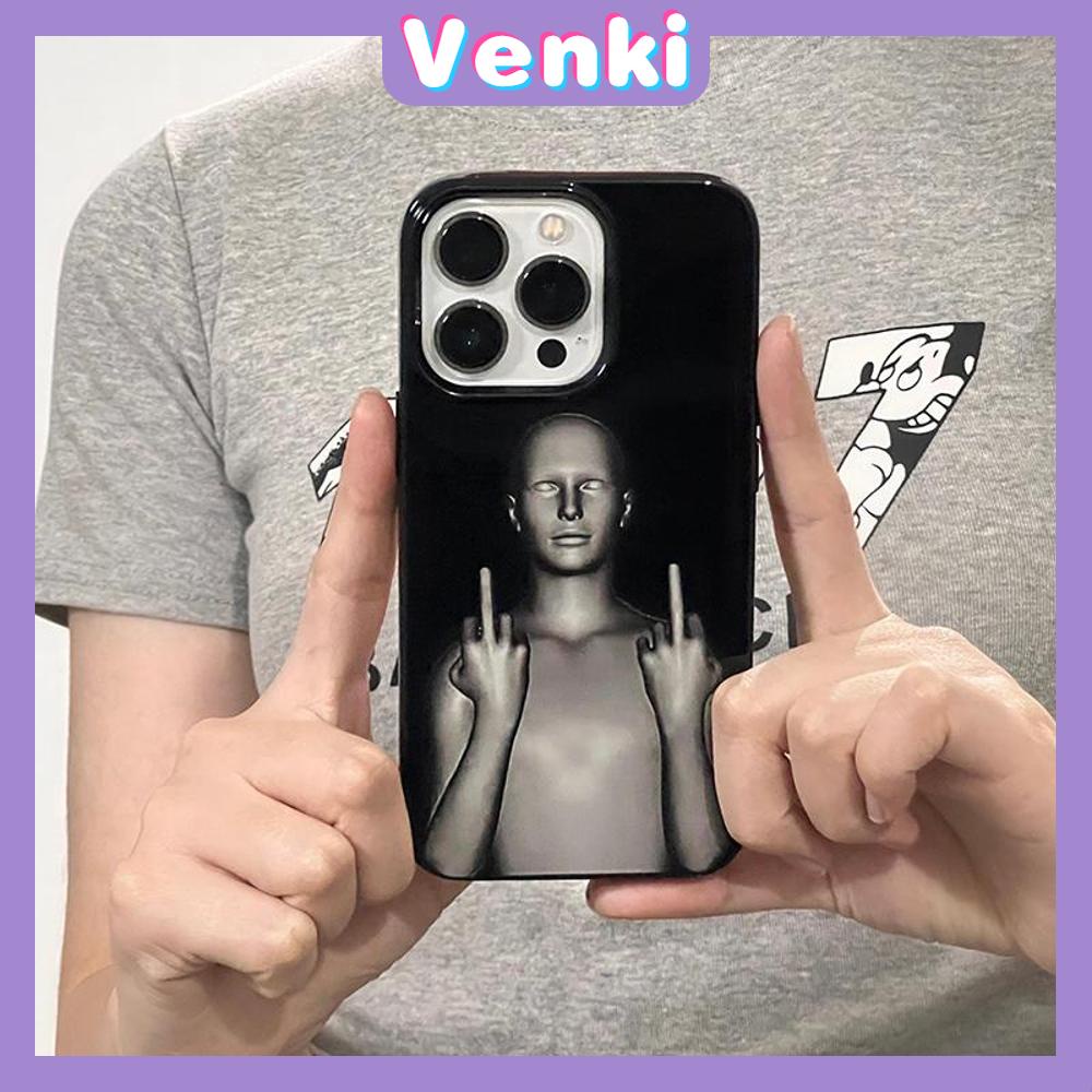 VENKI - Untuk iPhone 11 iPhone Case Hitam Glossy TPU Soft Case Shockproof Perlindungan Kamera Abstrak Lucu Gambar Kompatibel dengan iPhone 14 13 Pro max 12 Pro Max xr xs max 7 8Plus