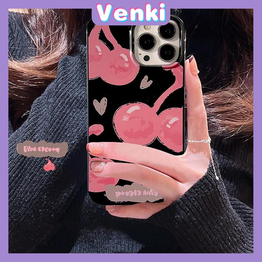 VENKI - Untuk iPhone 11 iPhone Case Hitam Glossy TPU Soft Case Shockproof Protection Camera Pump Cute Doodle Cherry Kompatibel dengan iPhone 14 13 Pro max 12 Pro Max xr xs max 7 8Plus