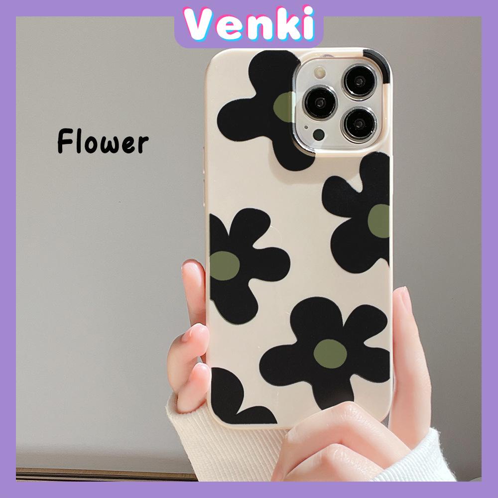 VENKI - Untuk iPhone 11 iPhone Case Off White Glossy TPU Soft Case Shockproof Protection Camera Pump Cute Flower Kompatibel dengan iPhone 14 13 Pro max 12 Pro Max xr xs max 7Plus 8Plus