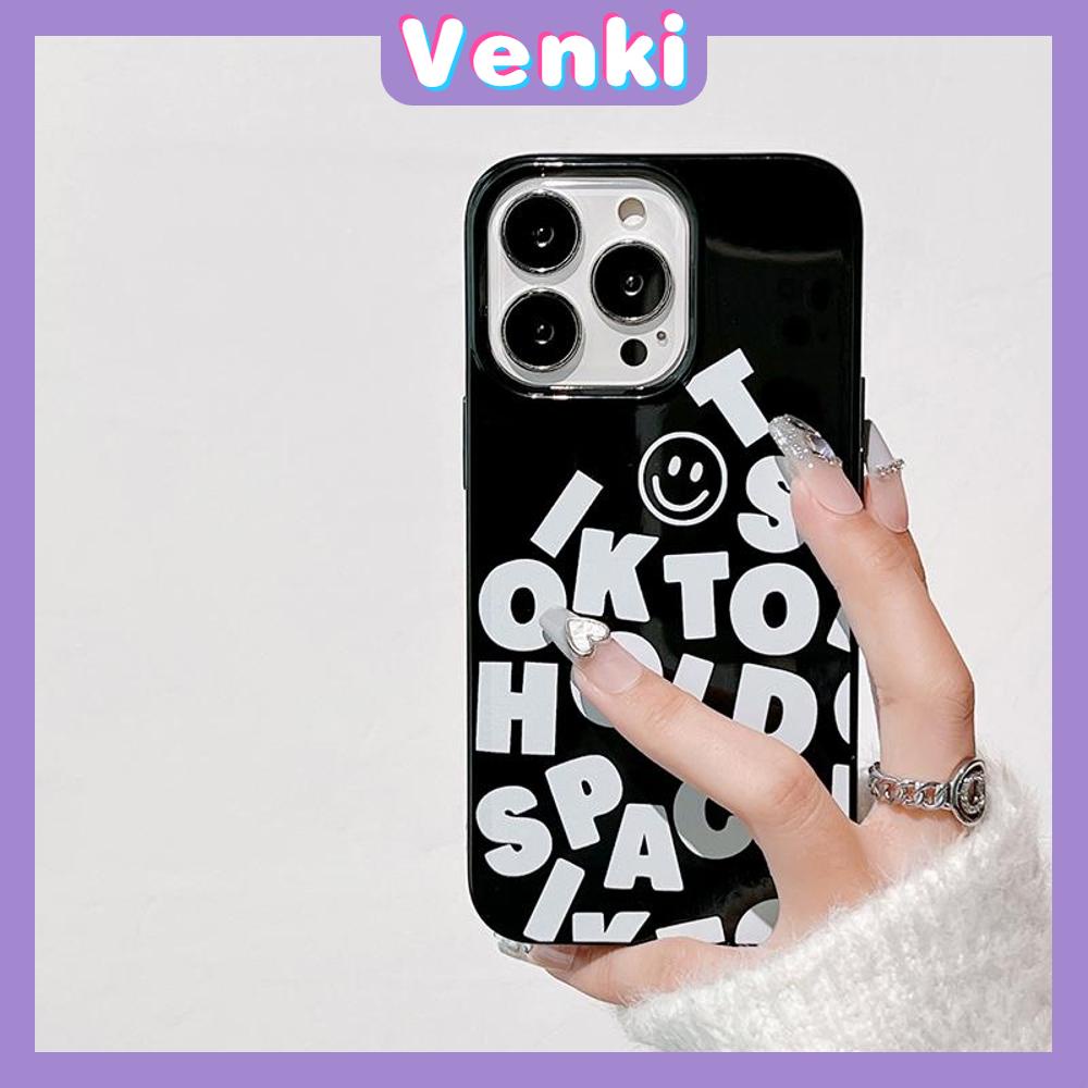 VENKI - Untuk iPhone 11 iPhone Case Hitam Glossy TPU Soft Case Tahan Guncangan Perlindungan Pompa Kamera Sederhana Alfabet Bahasa Inggris Kompatibel dengan iPhone 14 13 Pro max 12 Pro Max xr xs max