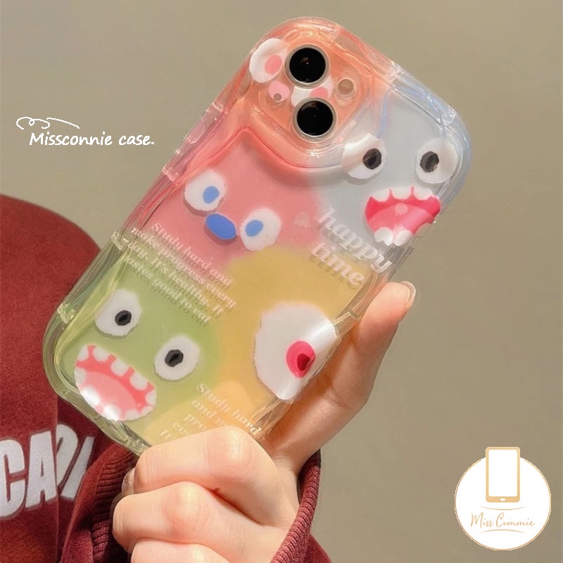 IPHONE Case Monster Kecil Kartun Lucu Kompatibel Untuk Iphone11 14 13 12 Pro Max7 8 6 6s Plus XR X XS Max 7Plus SE 2020 3D Wavy Curved Edge Soft Cover Dengan Braket Stand Ponsel