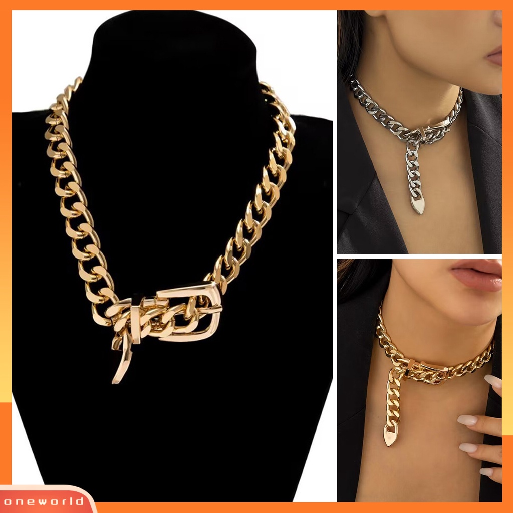 [ONE] Wanita Kalung Punk Halus Lock Link Rantai Retro Pesta Kalung Adjustable Sabuk Gesper Desain Perhiasan Hadiah