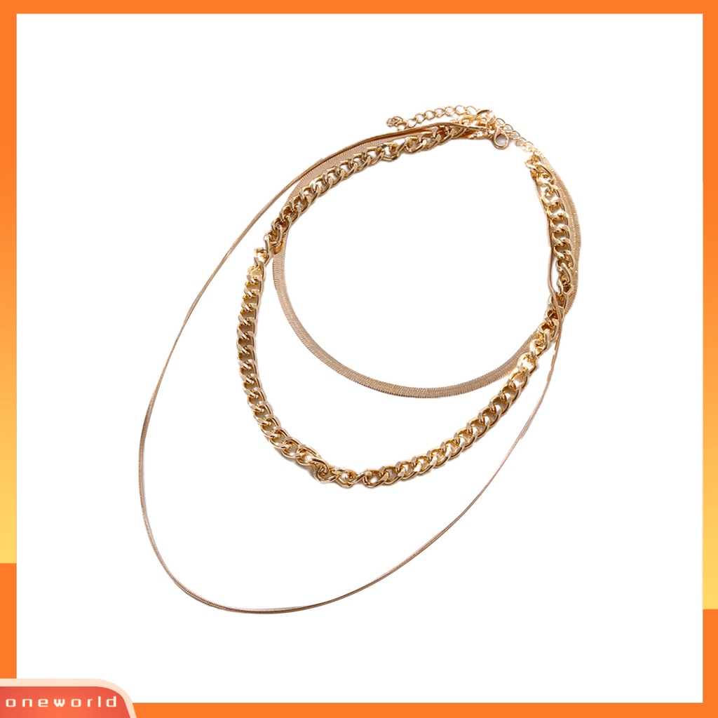 [ONE] Kalung Klavikula Punk Rantai Tebal Multilayer Adjustable Alloy Untuk Pesta