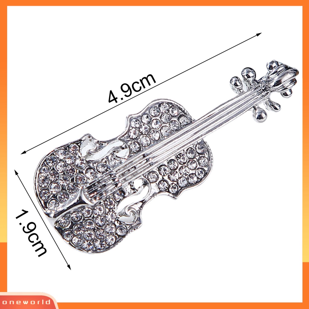 [ONE] Bros Pin Biola Berlian Imitasi Perhiasan Shiny Gitar Brooch Aksesoris Pakaian