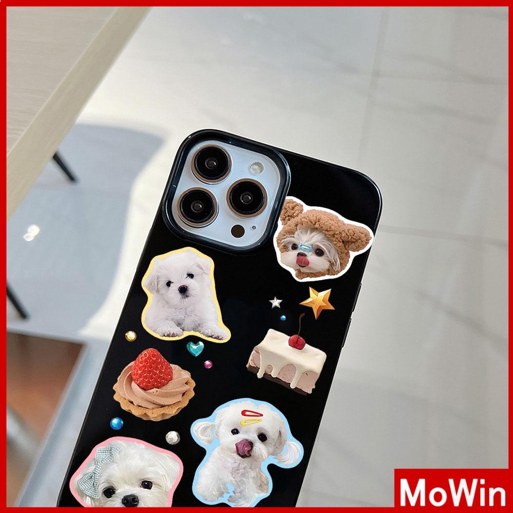 Untuk iPhone 11 iPhone Case Hitam Glossy TPU Soft Case Shockproof Protection Camera Cute Bear Dog Back View Kompatibel dengan iPhone 14 13 Pro max 12 Pro Max xr xs max 7Plus 8Plus