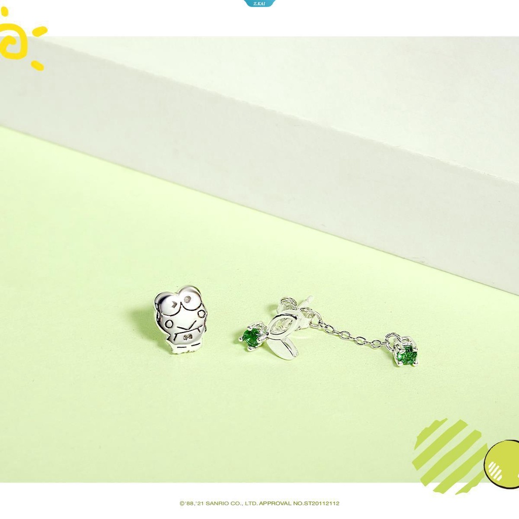 2023baru Kawaii Lucu Sanrio Keroppi Anting Ear Studs S925 Sterling Silver Electroplate Daun Batu Permata Gadis Hadiah Natal Untuk Pacar [ZK]