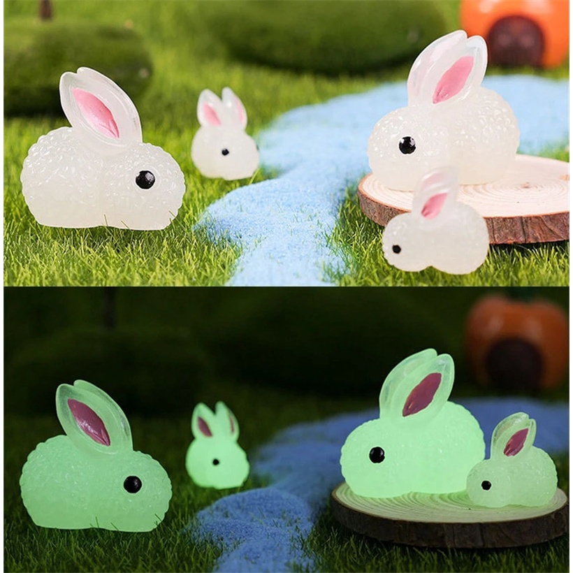 Mini Cute Resin Luminous Rabbit Aksesoris Rumah Ornamen Interior Mobil/Ornamen Lanskap Mikro Hewan Lucu/Konsol Tengah Otomatis Spion Miniatur Perlengkapan Dekorasi