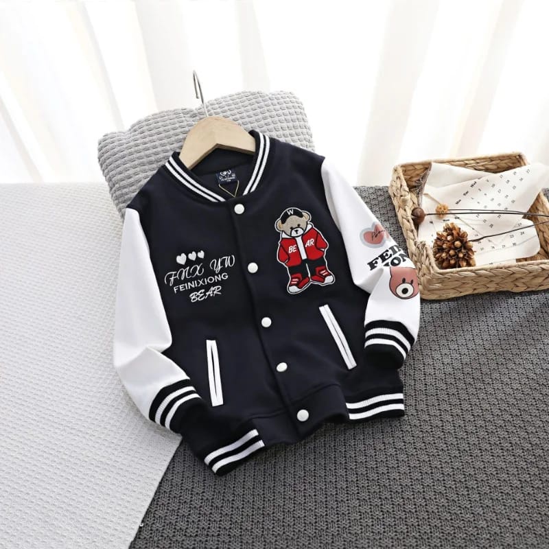 Bear Love Baseball Kids l Jaket Varsity Base Ball Matt Fleece Tebal Premium OOTD Korean Style Casual Daily