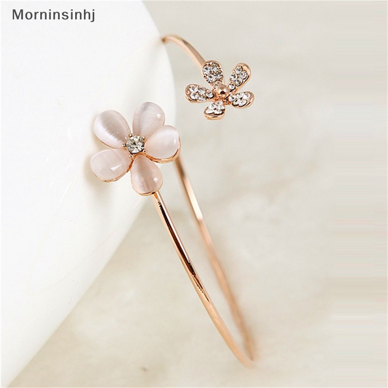 Mornin Fashion Wanita Bunga Kristal Lapis Emas Cuff Gelang Bangle Charm Perhiasan Hadiah id