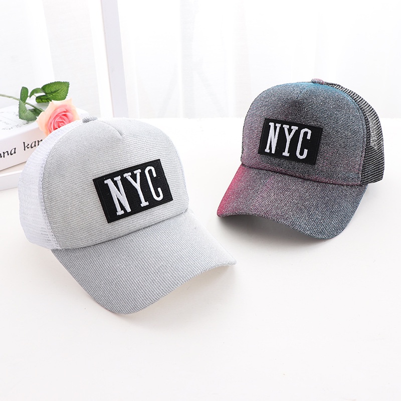 Topi Baseball Pria Wanita Distro Polos Logo NYC Kain Glitter Warna Trucker Hat Gaya Casual Import BSAS