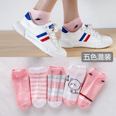 BAJ Kaos Kaki Wanita Pendek Motif Kartun Kucing Lucu Pink Cat Ankle Socks Unisex SS242