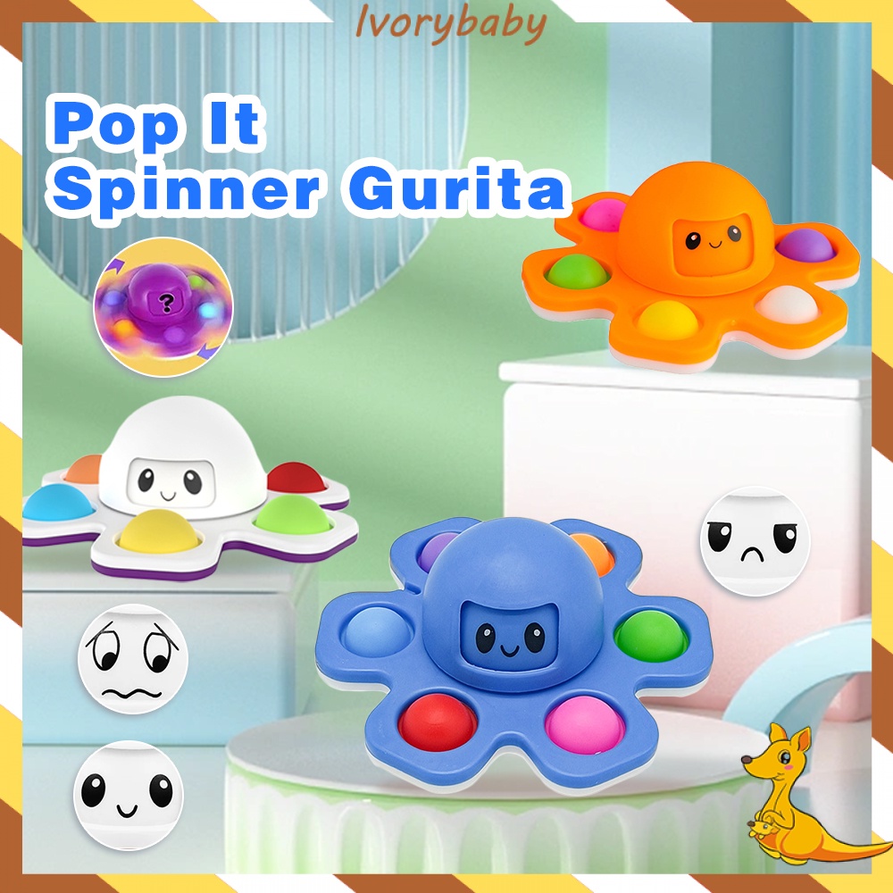 Ivorybaby Fidget spinner octopus face changing Fingertip spinner Dimple spinner gurita berubah ekspresi