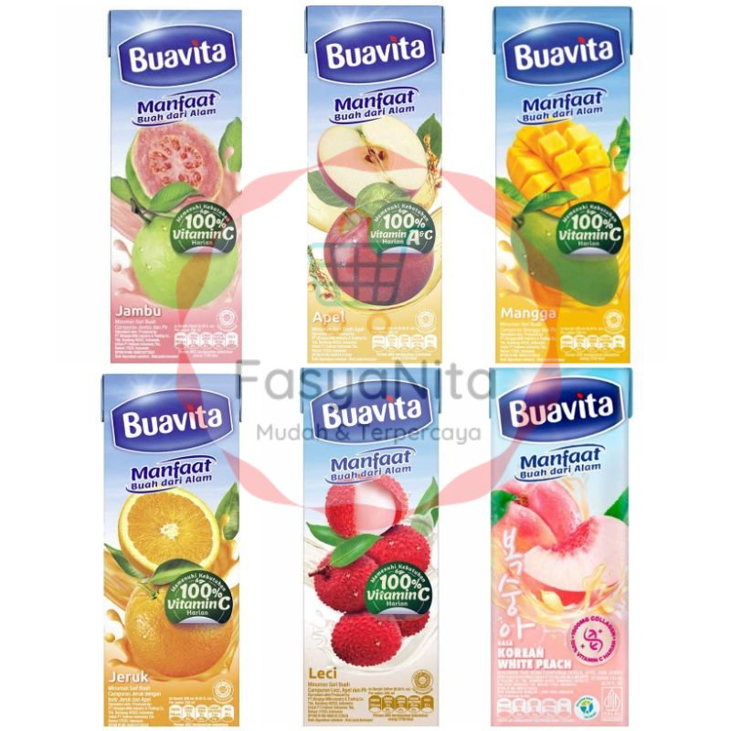 

Buavita Jus buah baru korean peach manga leci jeruk guava jambu apel 245ml