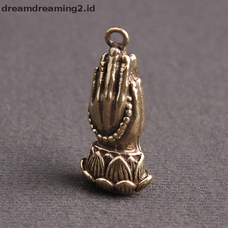 (drea) Tangan Bersama Buddhisme Kuningan Doa Buddha Dengan Dasar Teratai Manik-Manik Buddha Liontin Keagamaan Mini Hand Pray Figurines Hiasan Meja //