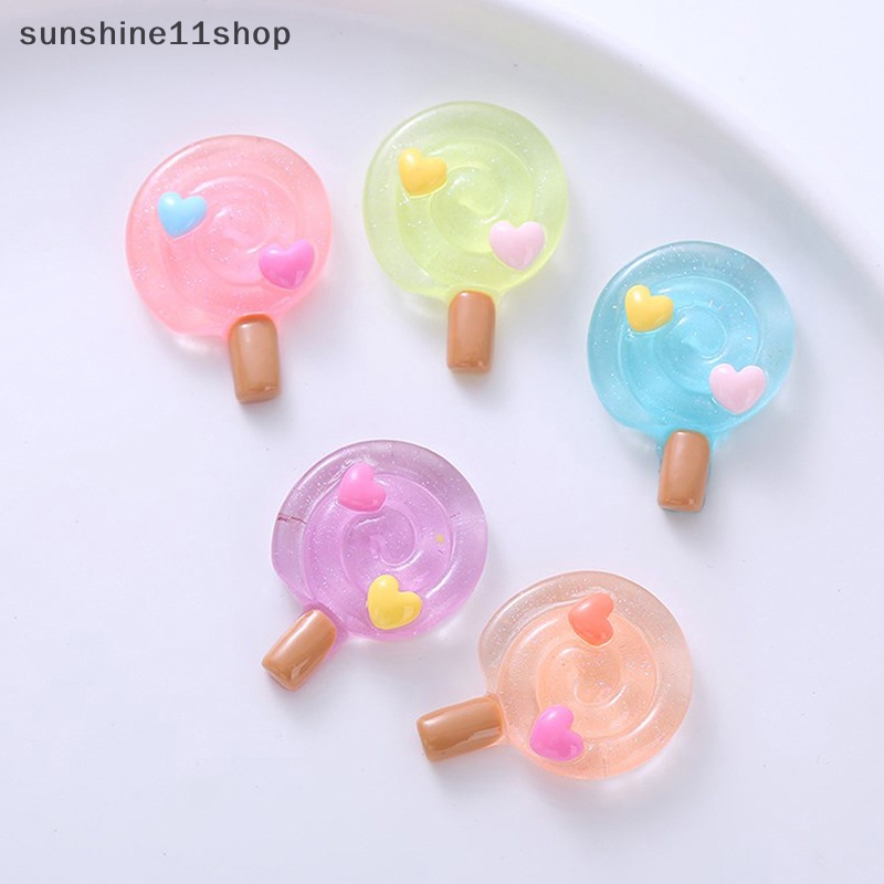 Sho 5PCS Kawaii Transparansi Lollipop Resin Simulasi DIY Scrapbooking Aksesoris N